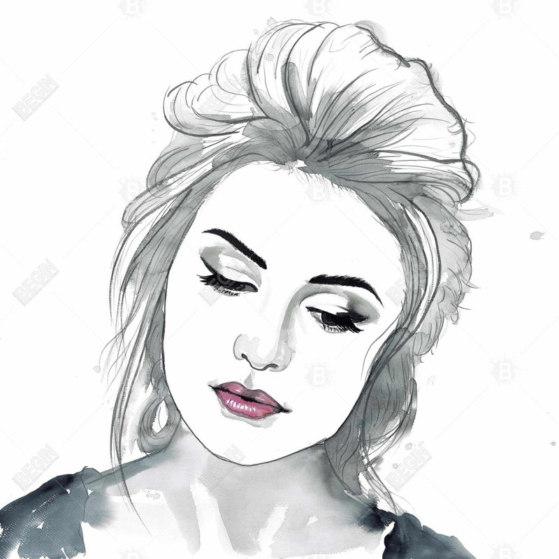 "Femme délicate à l'aquarelle", H 24 po x l 24 po