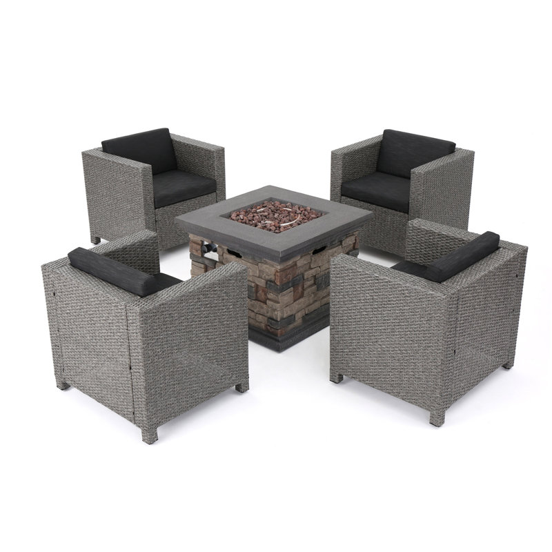 Arville 4 - Person Patio Conversation Set with Cushions, Mixed Black