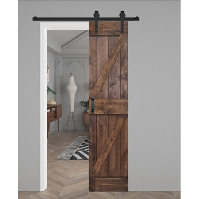 K Style Solid Wood Sliding Barn Door with Hardware Kit- Assembly Needed