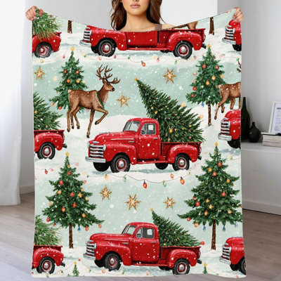 1Pc Cute Cartoon Reindeer Flannel Blanket Soft Warm Cozy Christmas Gift, Festive Pattern, Whimsical Design, Ideal For Sofa/Bed/Travel 60*80