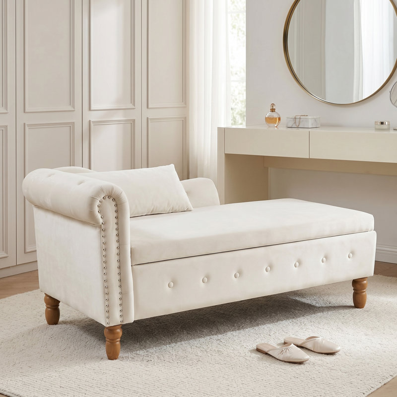 Modern And Comfy Style Chaise Lounge With A Pillow, For Indoor Use, Velours beige