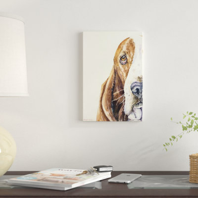 «Basset on White» par George Dyachenko - reproduction d'art sur toile tendue