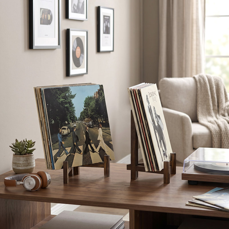 2 Piece Brown Wood Plate Display Stands