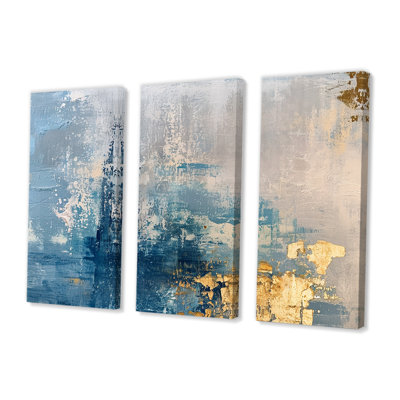 Tender Gold on Grunge Blue - ensemble de décorations murales abstraites