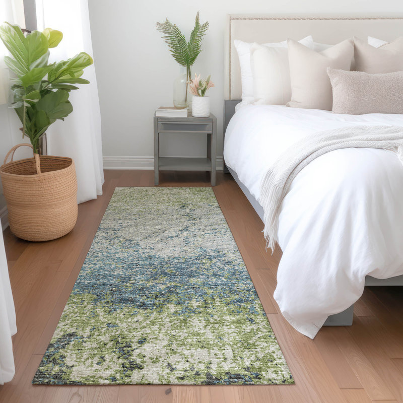 Premium Machine Washable Euriah Green Rug, Runner 2'3" x 7'6"