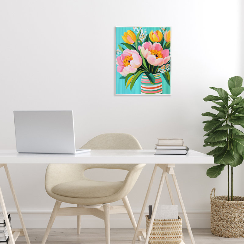 Plaque murale fleurs et rayures printanières, design par Petal Prints Design