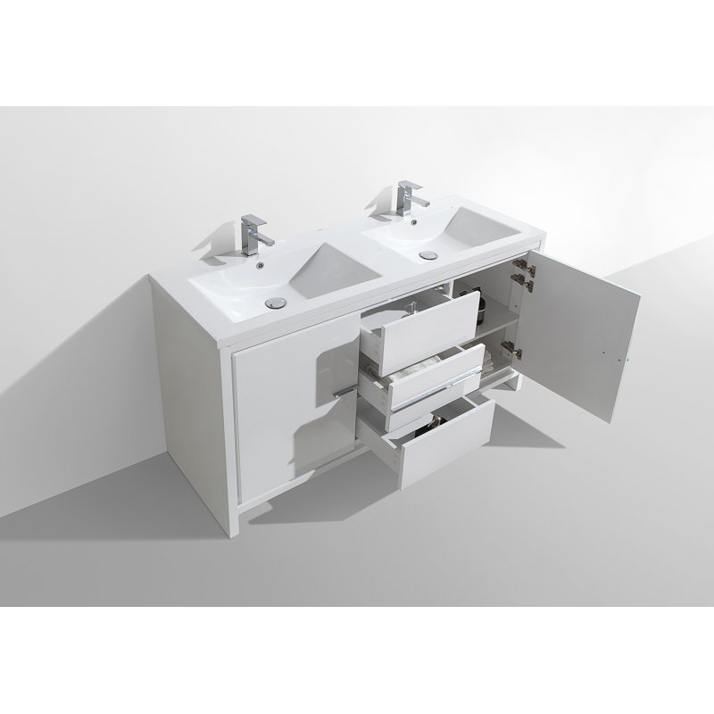 Melillo 58.5 " Freestanding Standard Double Bathroom Vanity Base, High Gloss White