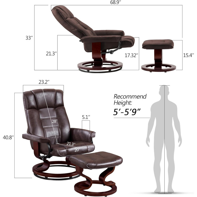 Fauteuil de bureau inclinable en cuir Odey, Similicuir brun