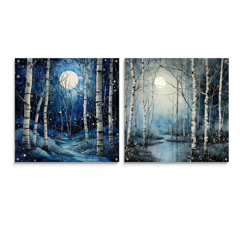 Birch Woods Gilded Pathway I - Ensemble de 2 peintures murales en acrylique, H 36 po x l 73 po