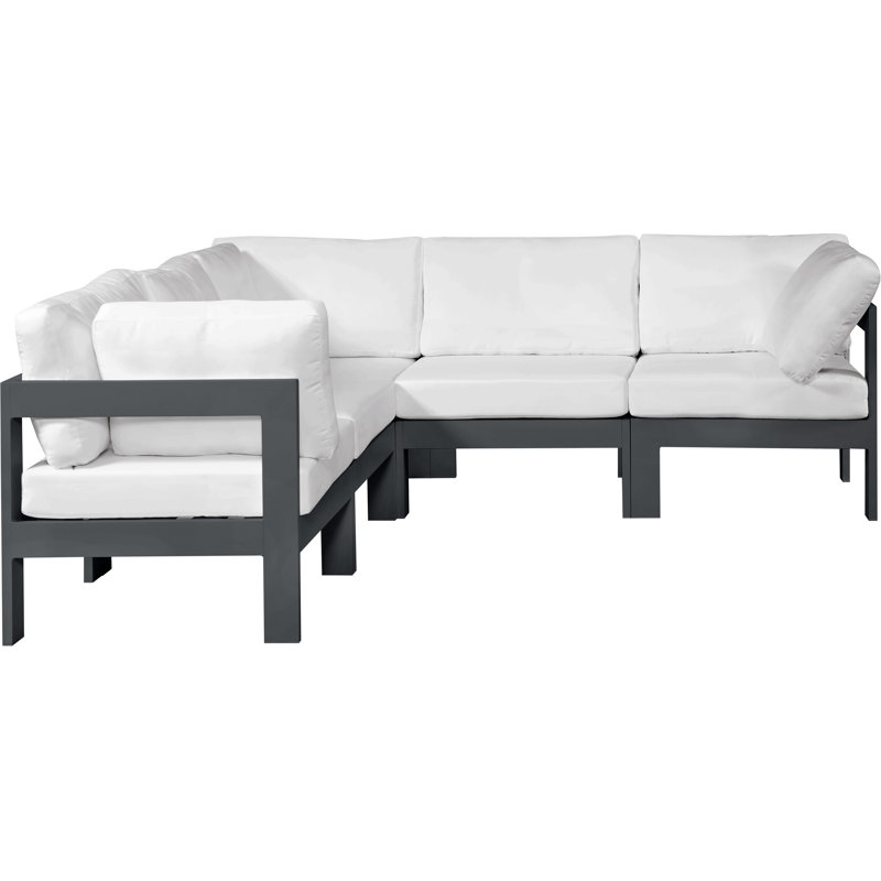Lareen 90'' Wide Patio Sectional with Cushions, Dark Gray, White