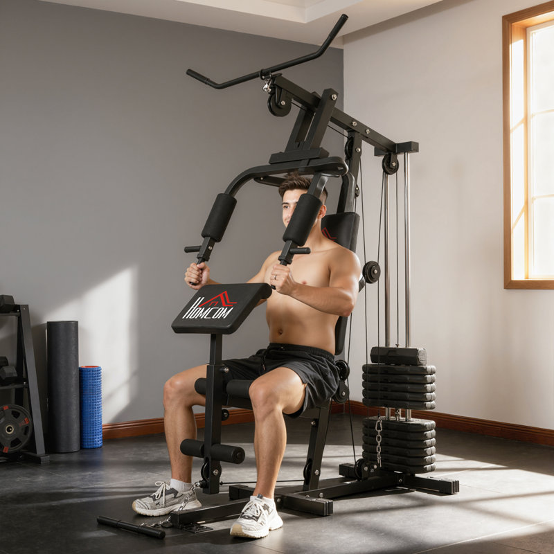 Appareil d'exercice de gymnastique à la maison avec pile de poids de 143 lb, noir