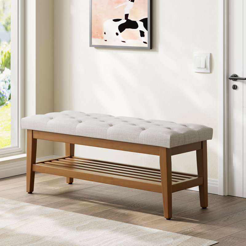 Banc de rangement rembourré Hahnville , Polyester beige