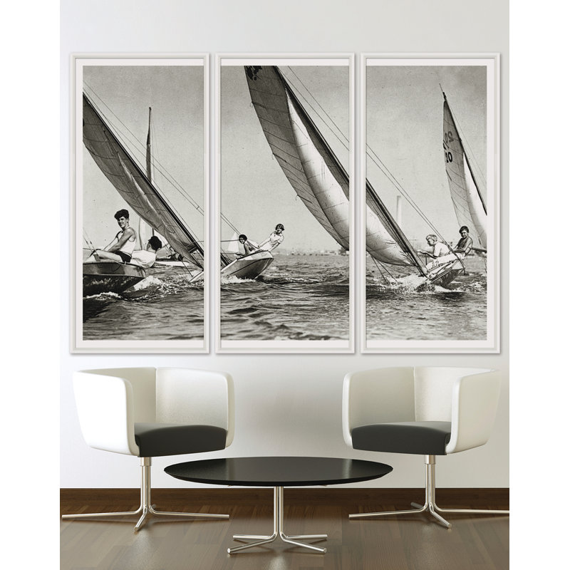 Young People Sailing in Their Racing Craft, in Los Angeles Harbour, California, Usa Framed