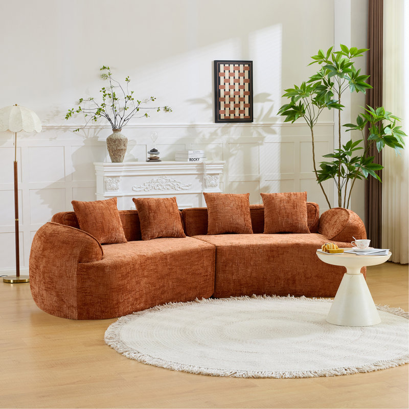 Orange Curved Compressed Sofa, Creative Nordic-Style Design For Living Room, Comfortable, Soft And Suitable For Multiple Scenarios