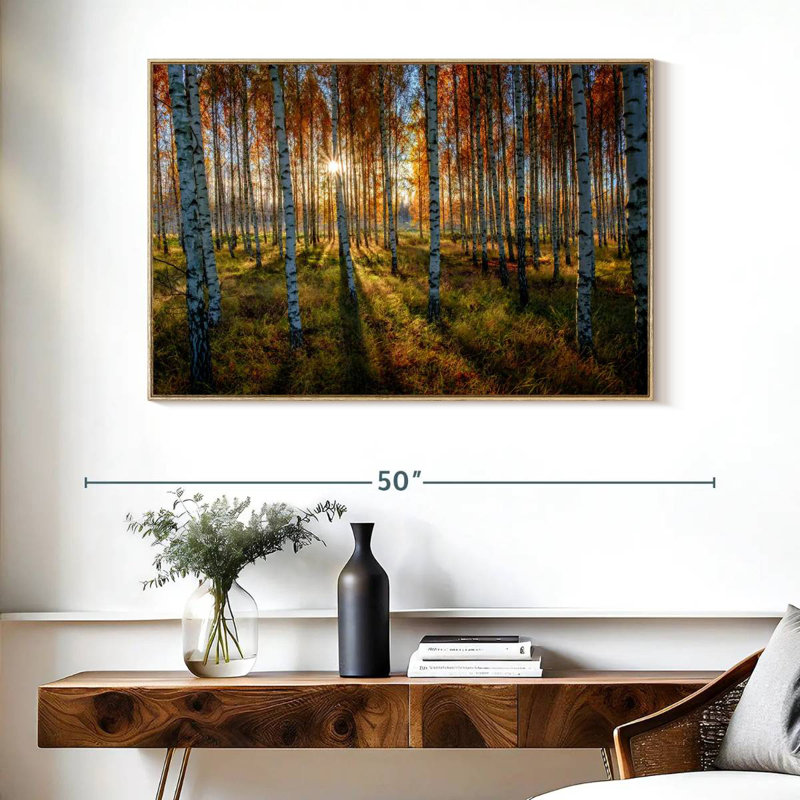 Forêt de bouleaux suédois, Cadre flottant en bois naturel, 40 po x 27 po