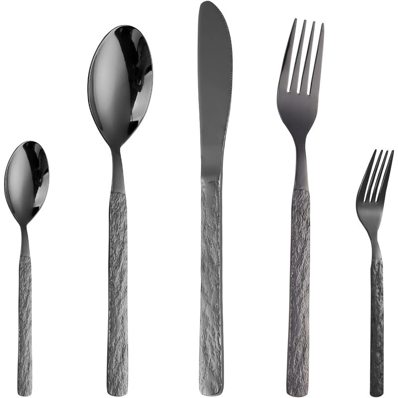 Ensemble de couverts en acier inoxydable Ivy Bronx - service pour 8, Noir