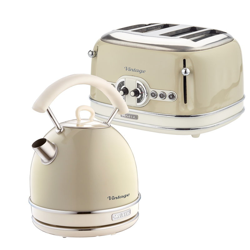 Ariete Vintage 1.7L Dome Kettle And 4 Slice Toaster Pack, Beige