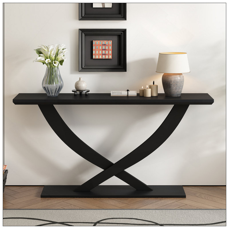 Mirod 57'' Modern Rustic Console Table With Cross-Leg Design,Sturdy Construction And Ample Surface Space,Perfect For Living Room Or Bedroom
