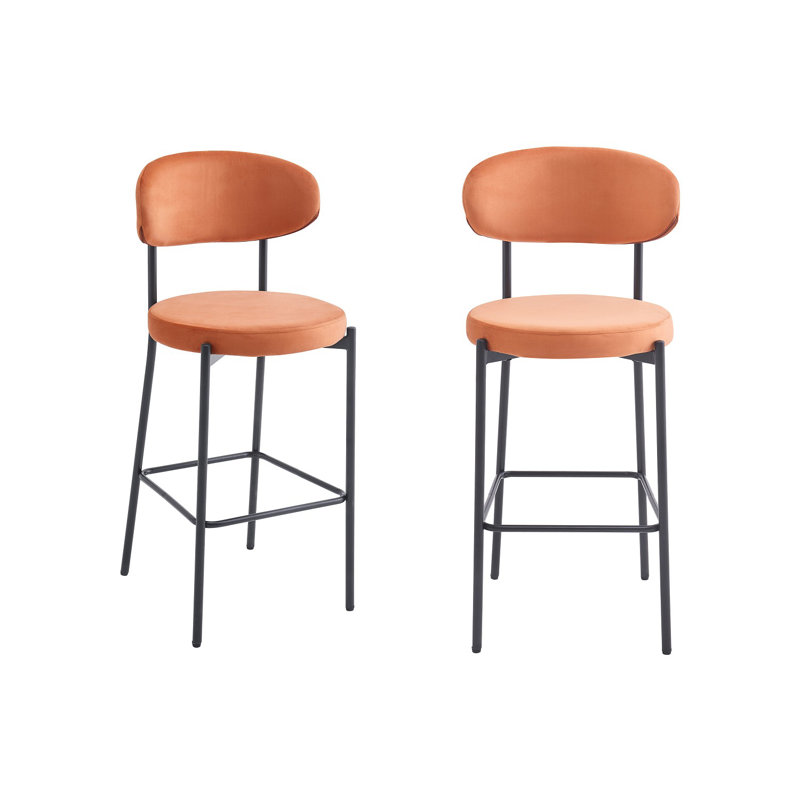 Upholstered Counter Stool with Metal Frame, Orange
