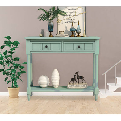 Floriean Rustic Vintage Farmhouse Style Console Table - 2 Drawers, Bottom Shelf