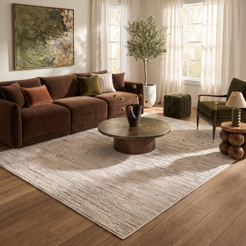 Tapis de couloir intérieur moderne, beige crème., Rectangle 6 pi 7 po x 9 pi 6 po