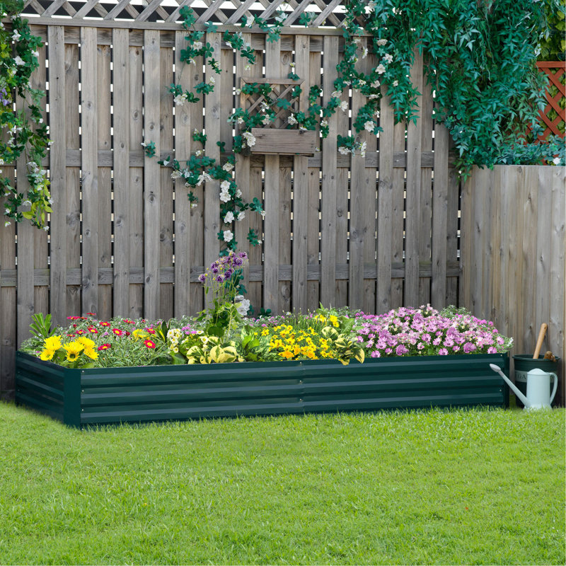 Lit de jardin surélevé galvanisé Outsunny, boîte à fleurs en métal 8 pi x 3 pi x 1 pi, pour cultiver des légumes, des fleurs, des herbes et des plantes grasses