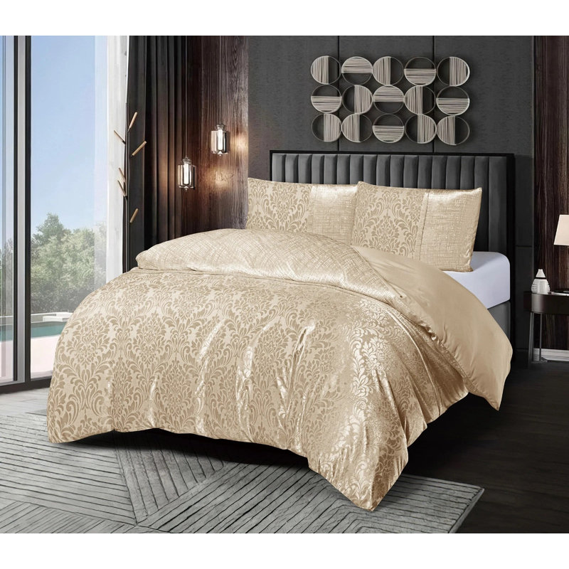 Velvet Duvet Cover, Double Duvet Cover + 2 Pillowcase, Beige