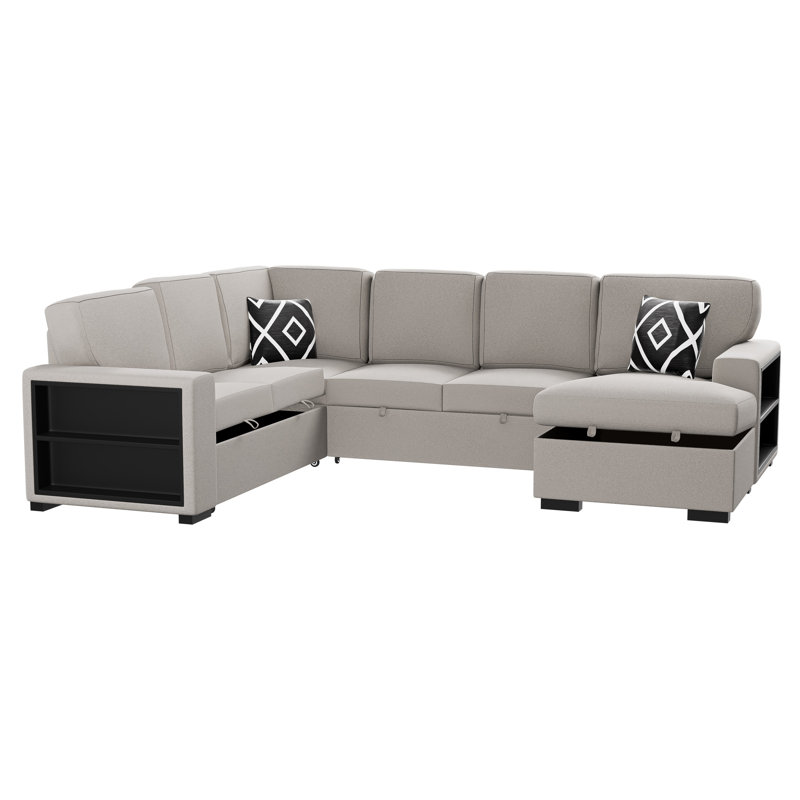 Willis 4-Piece Convertible Sectional, Beige Boucle