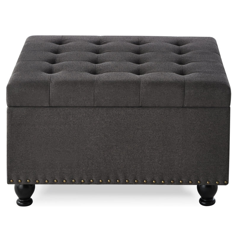 Large Square With Storage And Button Upholstery, Dark Gray Grey Spacious Elegant Tuft Work, Dark Gray