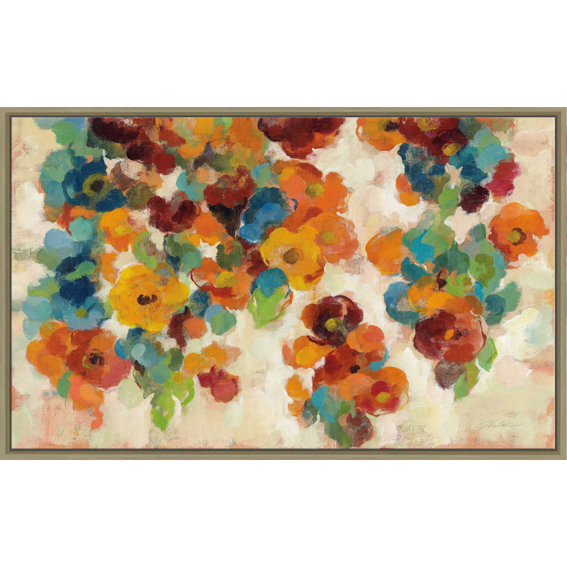 Épice et fleurs turquoise - Peinture, Cadre flottant champagne, H 27,5 po x l 43,5 po x P 2 po