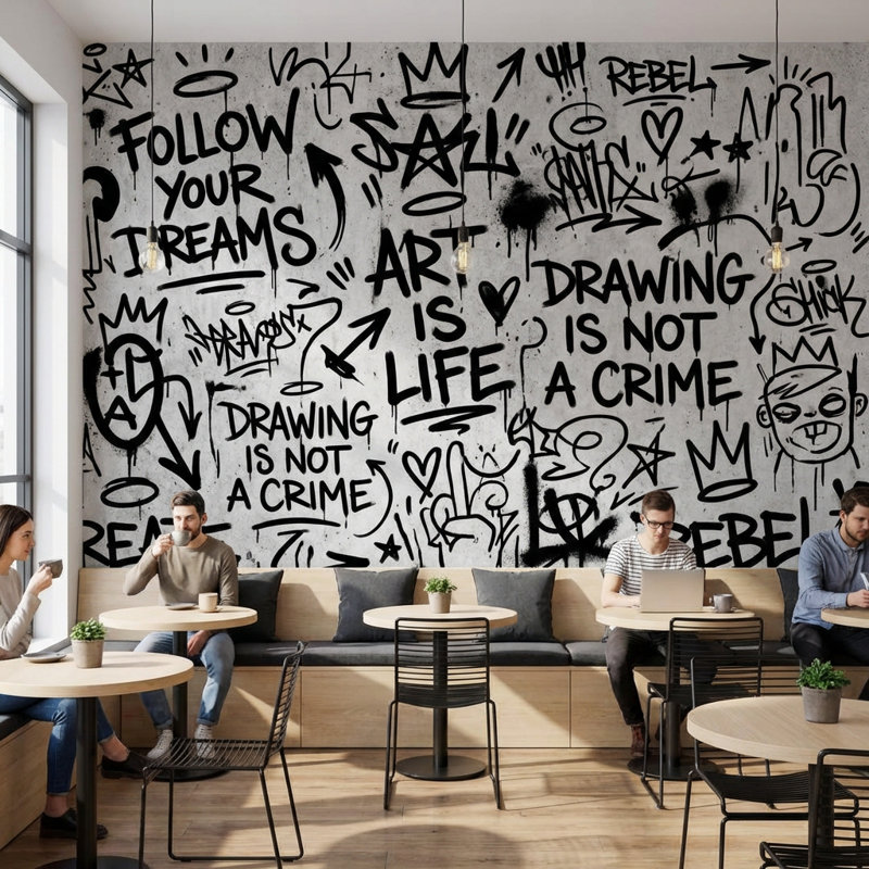 Papier peint graffiti Urban Rebellious, 120 po x 96 po, Texturé non collé