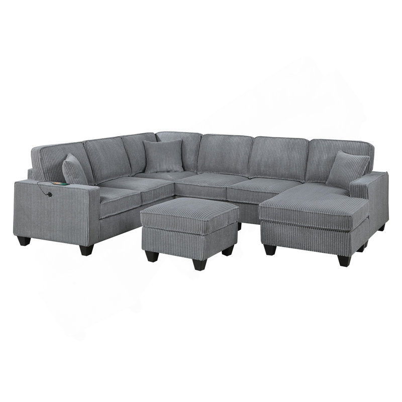 Causeuse LAF avec port USB, ensemble de conversation modulaire de style moderne 5 pièces avec accoudoir de coin et repose-pieds RAF avec rangement et fini brouillard