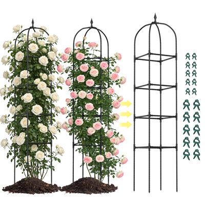 Lot de 2 treillis obélisques de jardin de 180 cm (70,87 po) pour plantes grimpantes, de forme pyramidale, noir