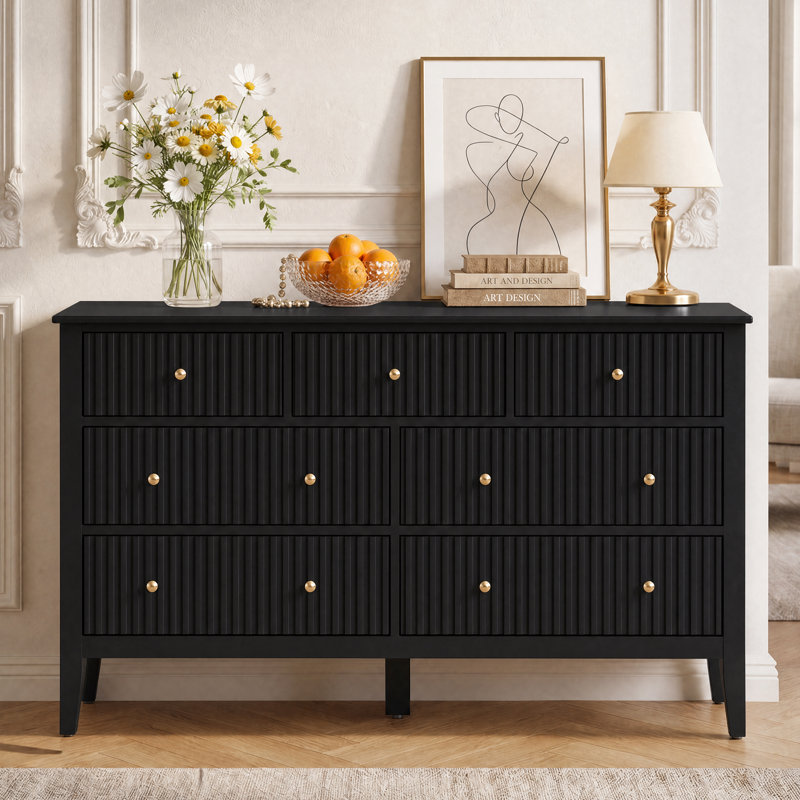 Commode 7 tiroirs Philomena, l 53,1 po, Black