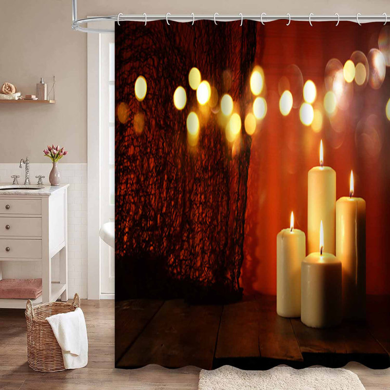 Rideau de douche Halloween en bois avec 12 crochets, L 72 po x l 84 po