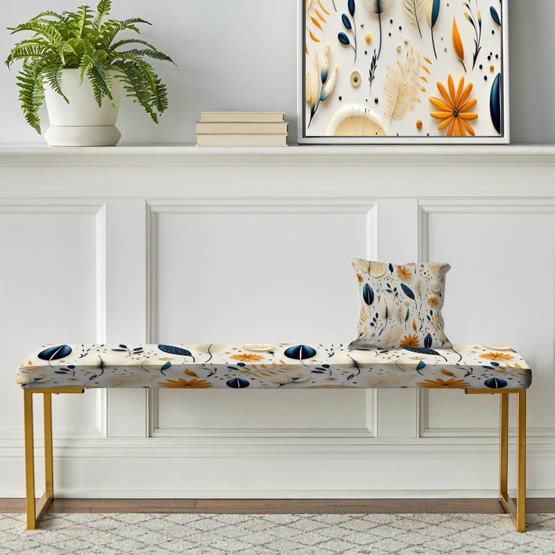 Motif bohème bleu et blanc avec motif floral de fougères minimalisme