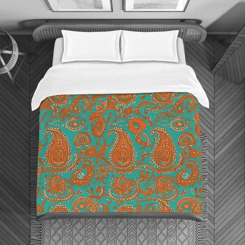 Paisley Orange/Turquoise Microfiber Duvet Cover, Twin Duvet Cover