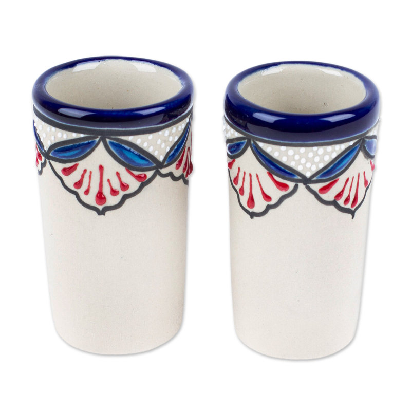 Red Barrel Studio Handmade Talavera Flourish Ceramic Tequila Cups (Pair)