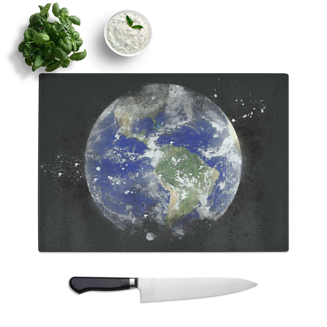 Tempered Glass View of the Americas of Planet Earth Paint Splash Chopping Board