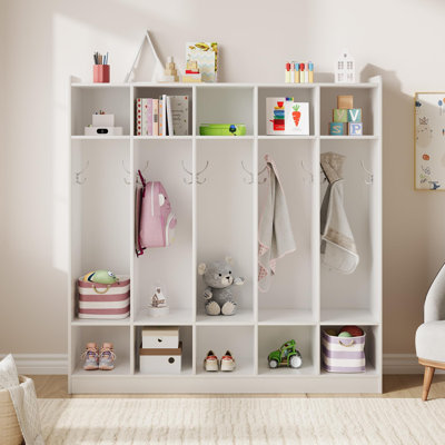 Vestiaire pour enfants à 5 compartiments avec 10 casiers et 10 crochets, organisateur de rangement sécuritaire pour la garderie et la salle de classe