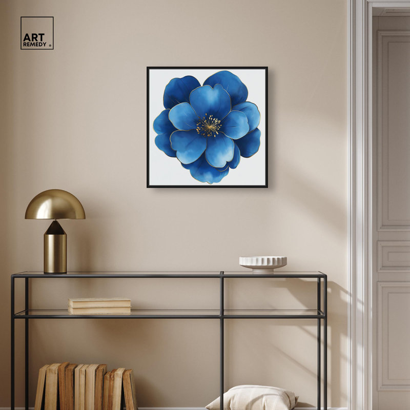 Décoration murale bleue sur toile Blue Brilliance I , H 21 po x l 21 po, Cadre flottant noir