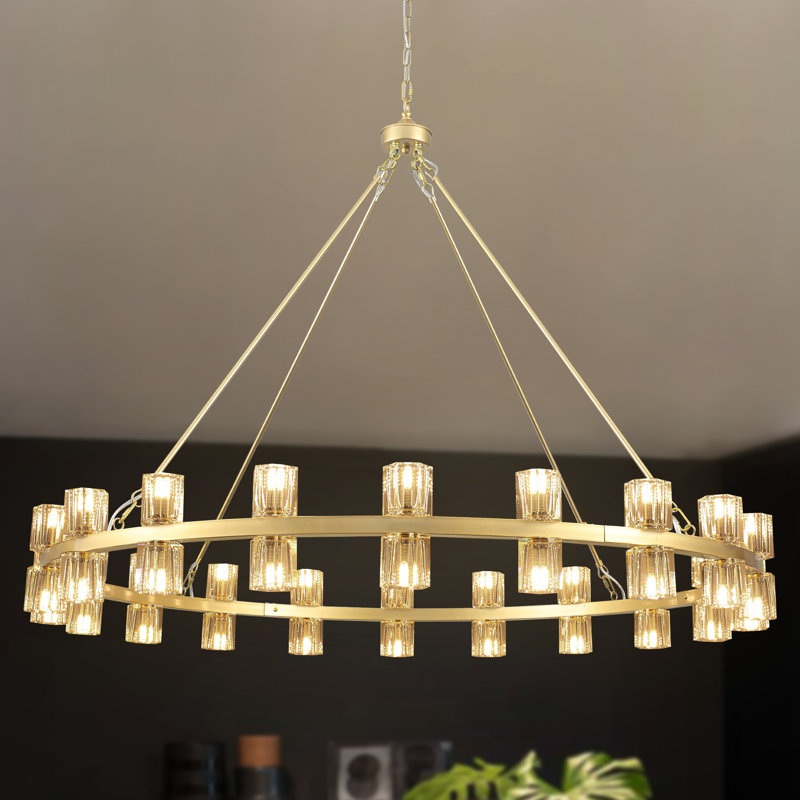 Marais 40 - Lights Dimmable Modern Round Crystal Cup Style Wagon Wheel Chandelier With Crystal Shade - 34.25'' H X 49.21'' W