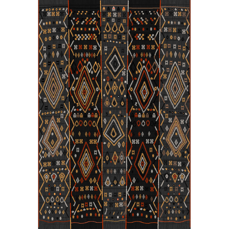 Multi-Colored Dark-Toned Geometric Patterned Modern Decorative Rug, Rectangle 4'11.06" x 7'6.55"