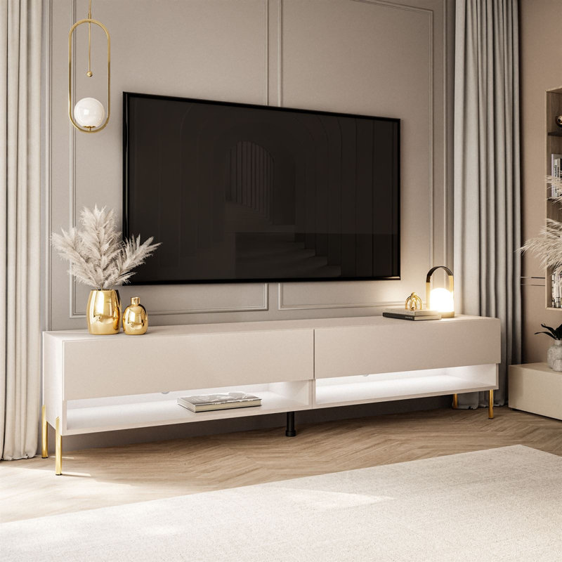 Unfinished TV Stand for TVs up to 70", White/Gold