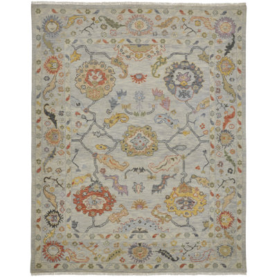 Karina Hand Knotted Wool Floral Area Rug in Orange/Yellow/Ivory