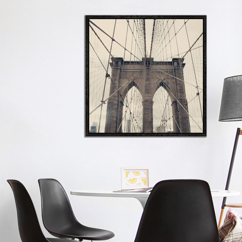 Brooklyn Bridge by Caroline Mint - Print on Canvas, Black Framed, 93.98 cm H x 93.98 cm W
