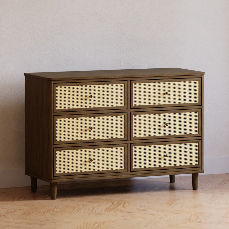 Marin with Cane 6 Drawer Dresser, Natural Walnut/ Blonde Cane