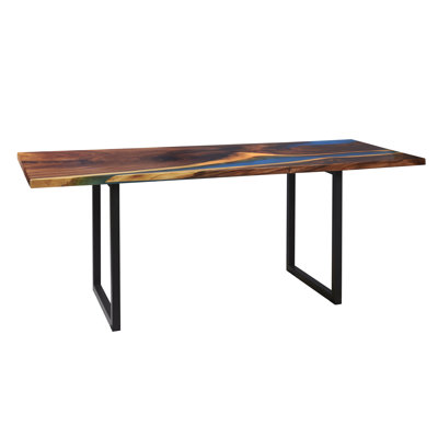 Abi-Rose Walnut Solid Wood Top Metal Base Dining Table