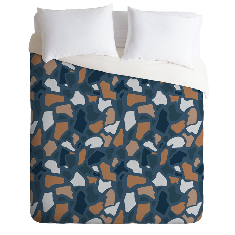 Couette simple bleu foncé Terrazzo Avenie, Housse simple et 1 taie décorative