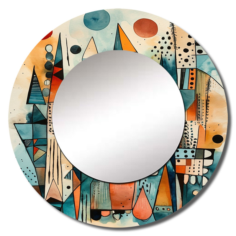 «Presli Joyful Geometric I», grand miroir mural rond, vert, 36 po x 36 po